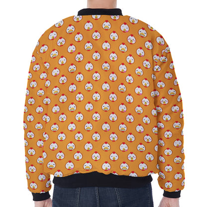 Cute Chicken Emoji Pattern Print Zip Sleeve Bomber Jacket