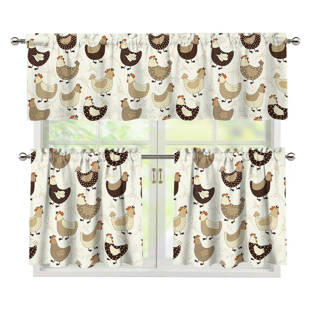 Cute Chicken Pattern Print 3 Piece Kitchen Curtains