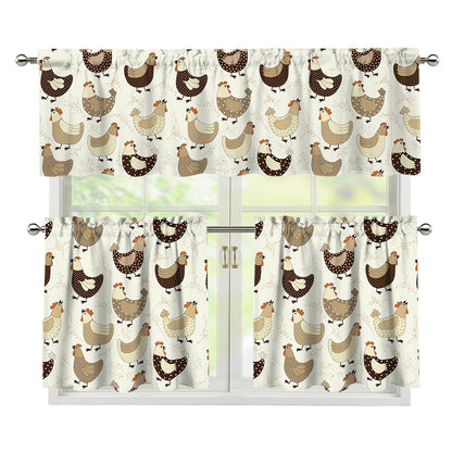 Cute Chicken Pattern Print 3 Piece Kitchen Curtains