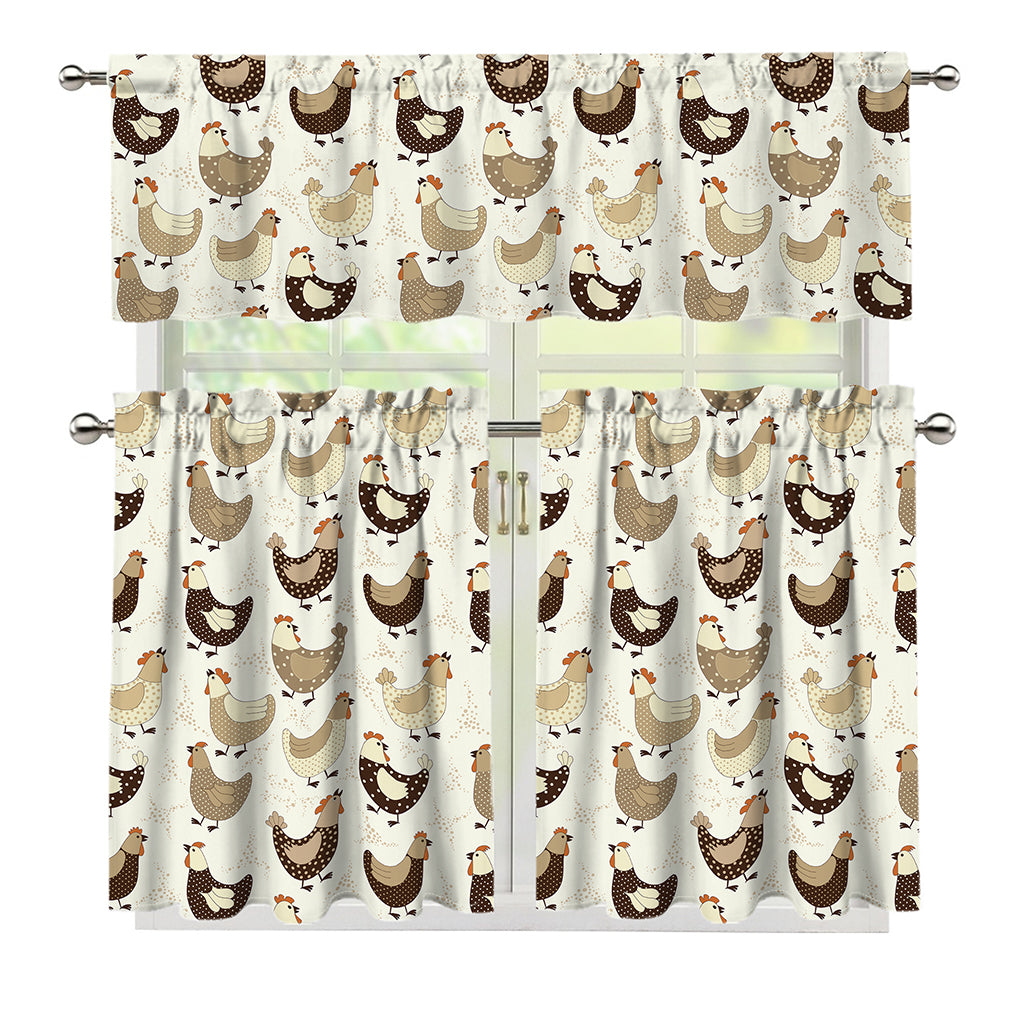 Cute Chicken Pattern Print 3 Piece Kitchen Curtains