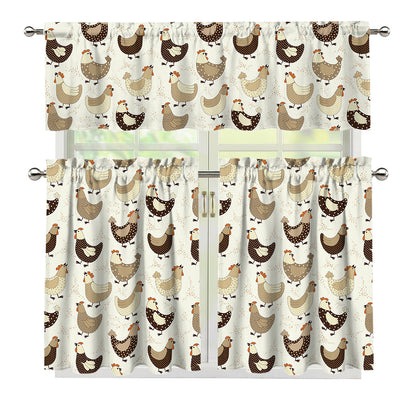Cute Chicken Pattern Print 3 Piece Kitchen Curtains