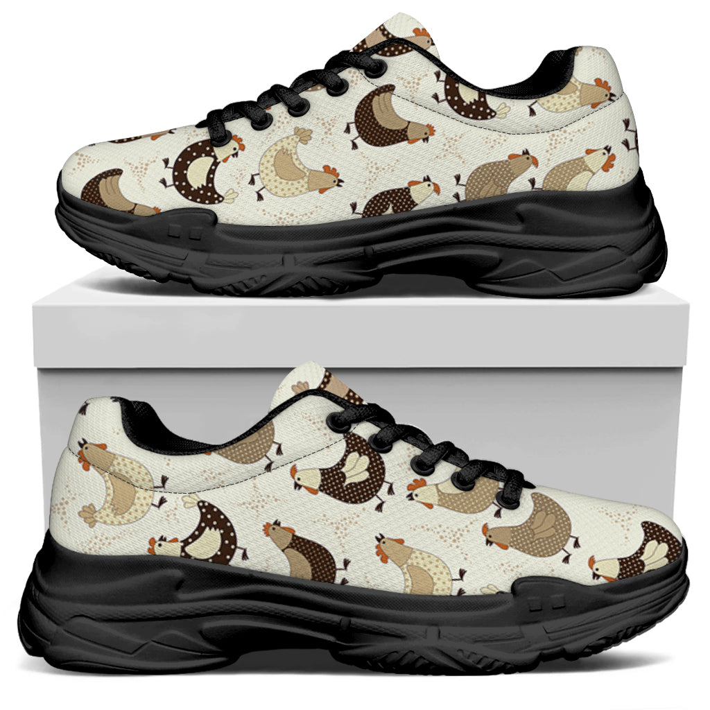Cute Chicken Pattern Print Black Chunky Shoes