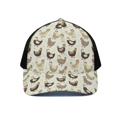 Cute Chicken Pattern Print Black Mesh Trucker Cap