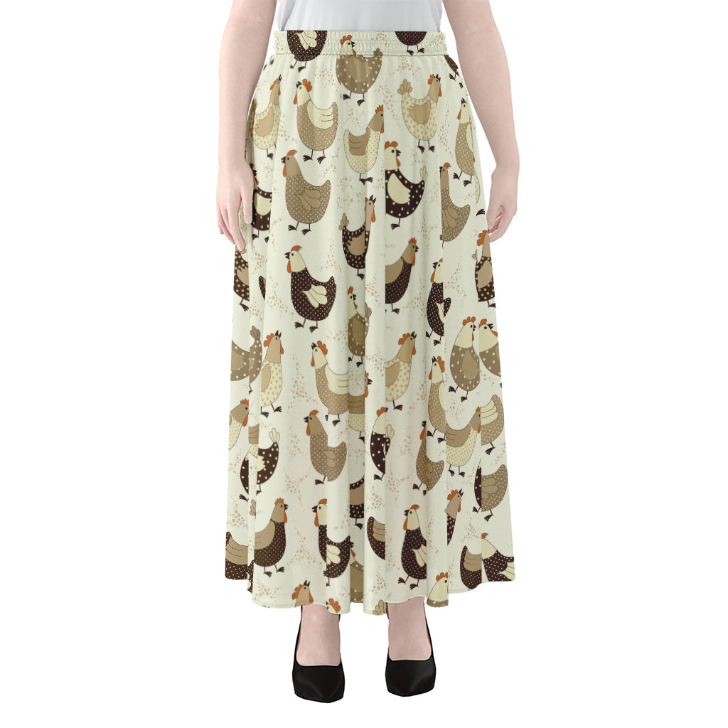 Cute Chicken Pattern Print Chiffon Maxi Skirt