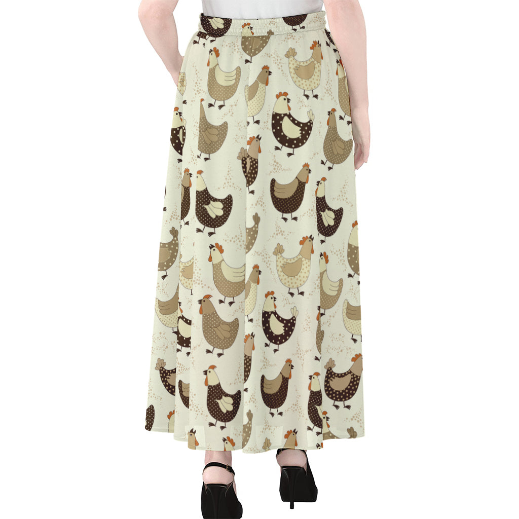 Cute Chicken Pattern Print Chiffon Maxi Skirt