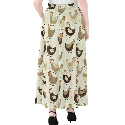 Cute Chicken Pattern Print Chiffon Maxi Skirt