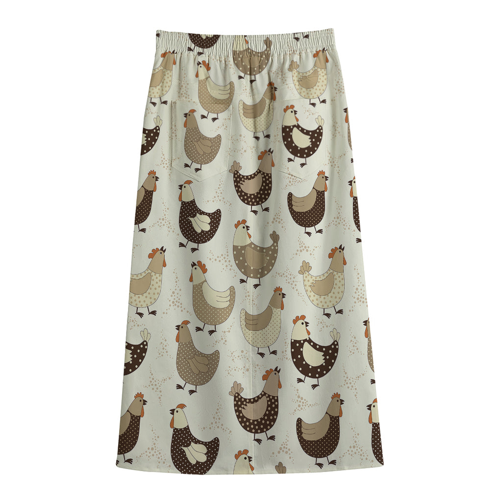 Cute Chicken Pattern Print Cotton Front Slit Maxi Skirt