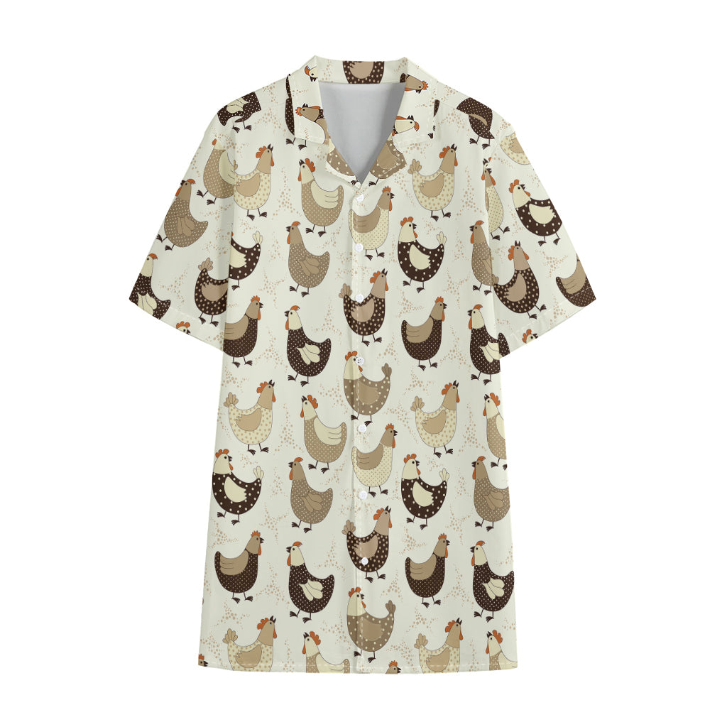 Cute Chicken Pattern Print Cotton Hawaiian Shirt