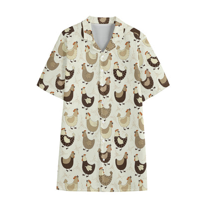 Cute Chicken Pattern Print Cotton Hawaiian Shirt