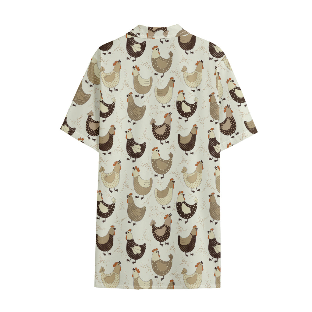 Cute Chicken Pattern Print Cotton Hawaiian Shirt