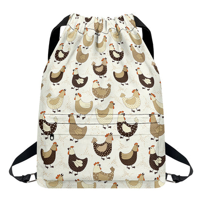 Cute Chicken Pattern Print Drawstring Backpack