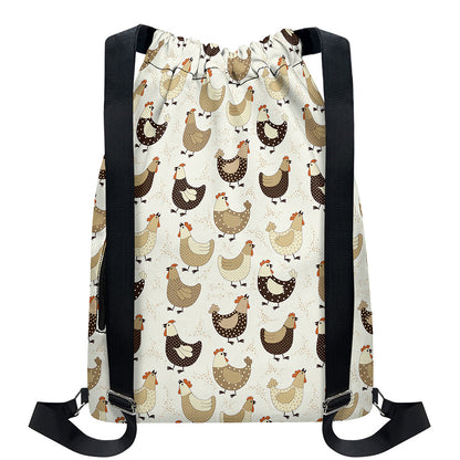Cute Chicken Pattern Print Drawstring Backpack