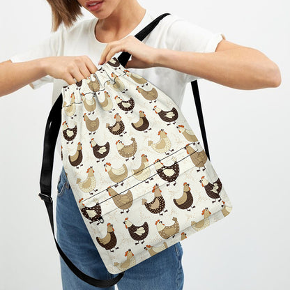 Cute Chicken Pattern Print Drawstring Backpack