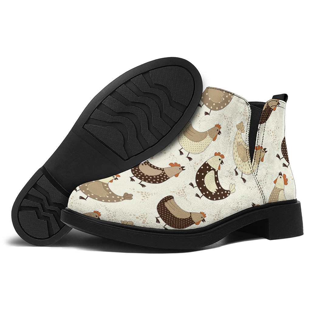 Cute Chicken Pattern Print Flat Ankle Boots