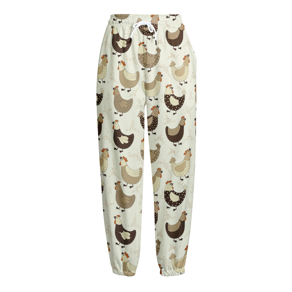 Cute Chicken Pattern Print Fleece Lined Knit Pants