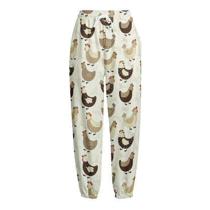 Cute Chicken Pattern Print Fleece Lined Knit Pants