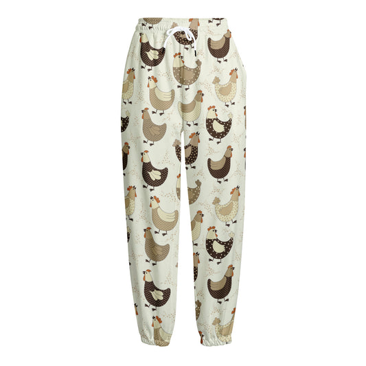 Cute Chicken Pattern Print Fleece Lined Knit Pants