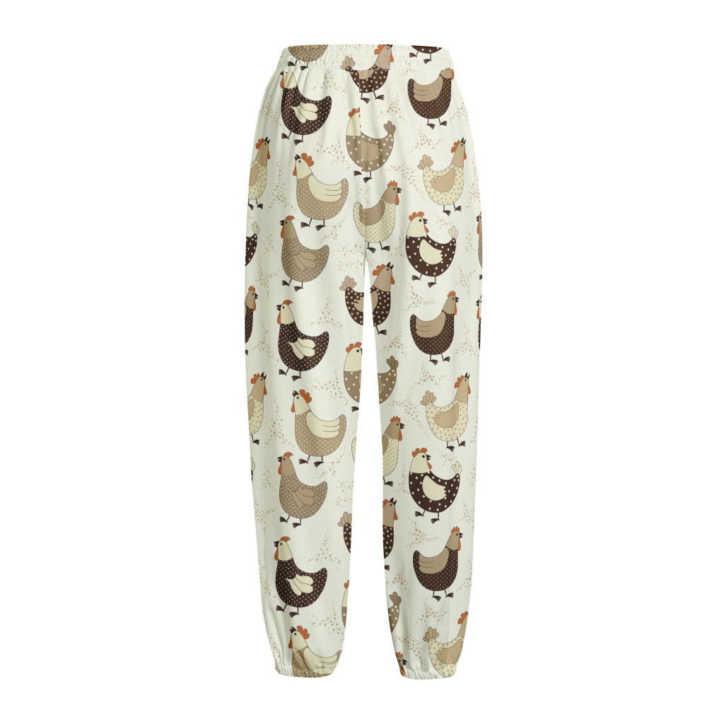 Cute Chicken Pattern Print Fleece Lined Knit Pants