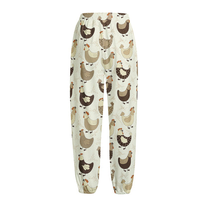 Cute Chicken Pattern Print Fleece Lined Knit Pants