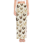 Cute Chicken Pattern Print High Slit Maxi Skirt