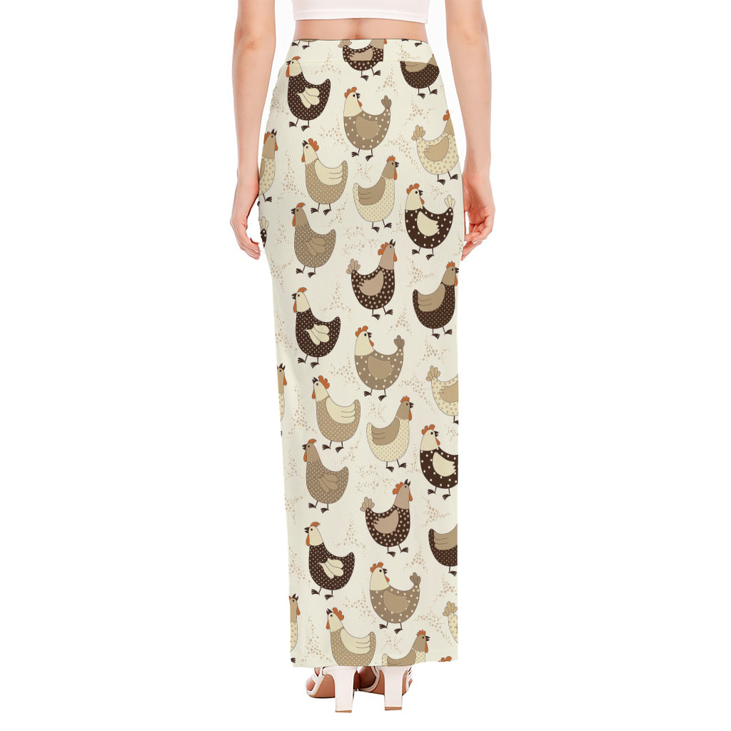 Cute Chicken Pattern Print High Slit Maxi Skirt
