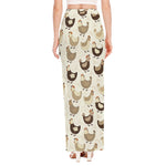 Cute Chicken Pattern Print High Slit Maxi Skirt
