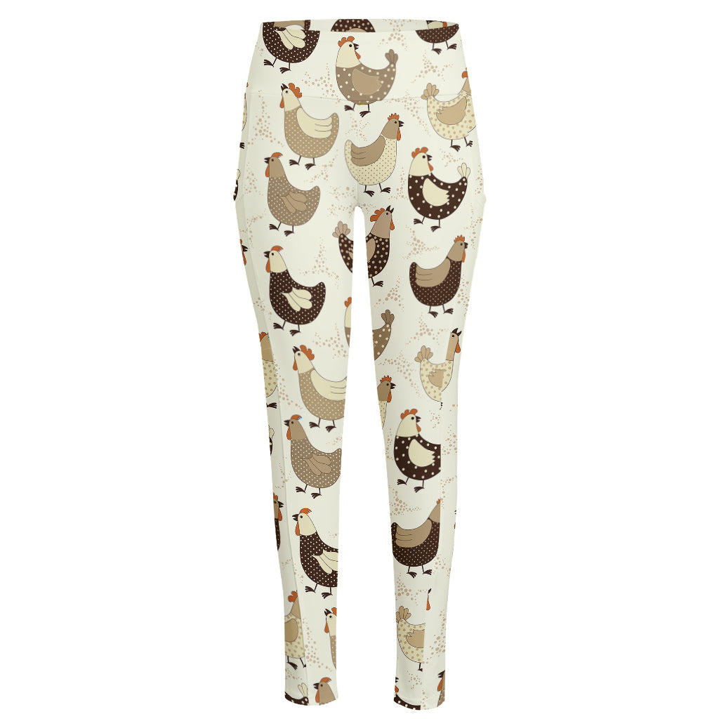 Cute Chicken Pattern Print High-Waisted Pocket Leggings