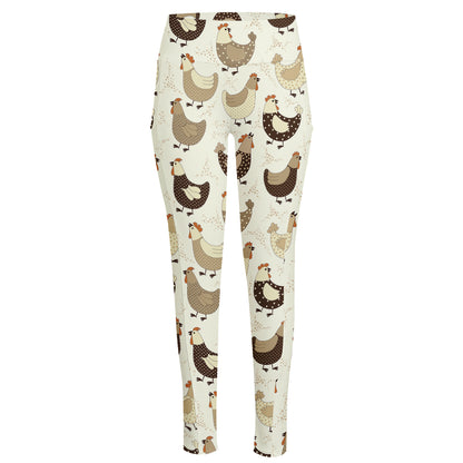 Cute Chicken Pattern Print High-Waisted Pocket Leggings