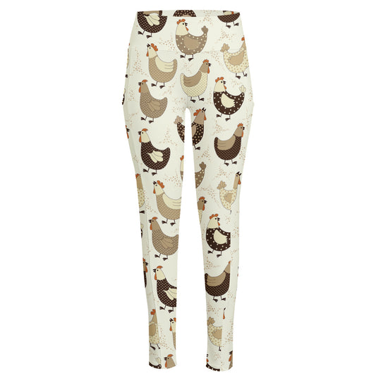 Cute Chicken Pattern Print High-Waisted Pocket Leggings