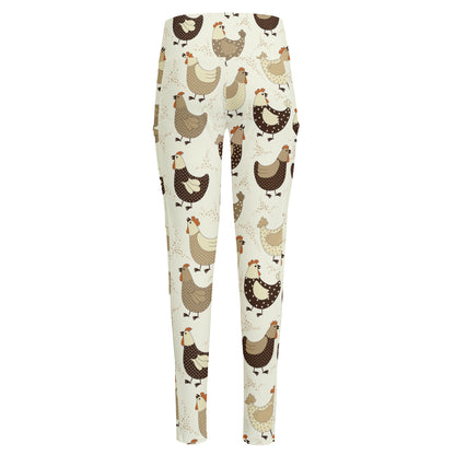Cute Chicken Pattern Print High-Waisted Pocket Leggings