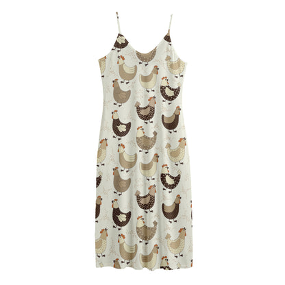 Cute Chicken Pattern Print Jersey Midi Cami Dress