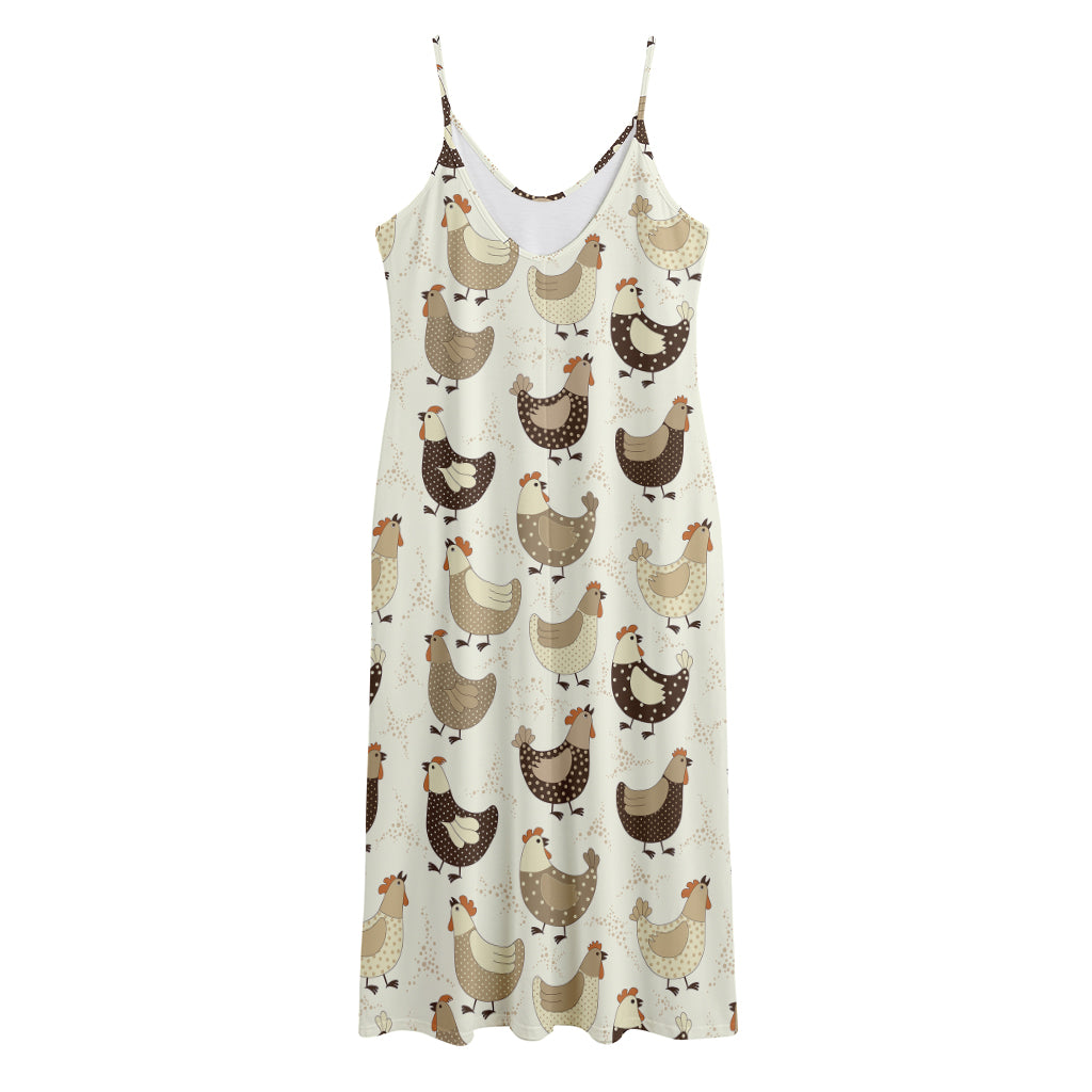 Cute Chicken Pattern Print Jersey Midi Cami Dress