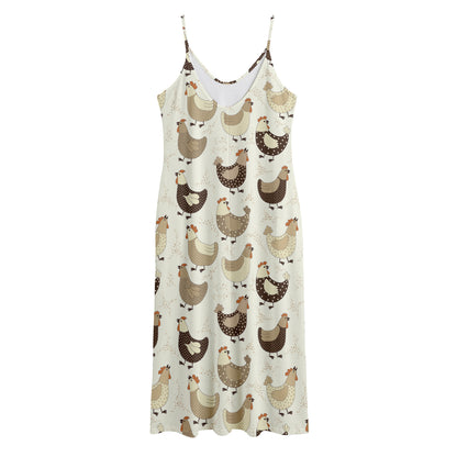 Cute Chicken Pattern Print Jersey Midi Cami Dress