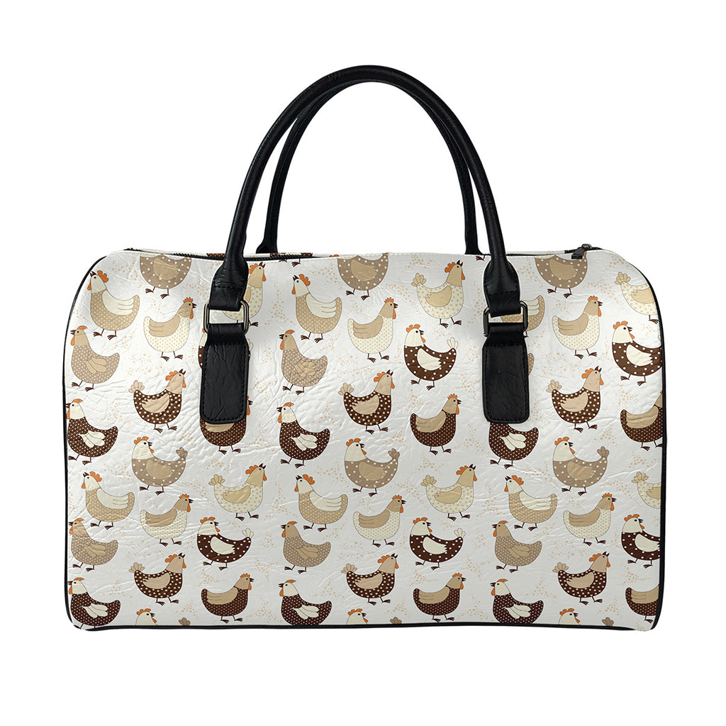 Cute Chicken Pattern Print Leather Duffle Bag