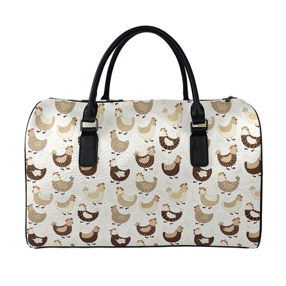 Cute Chicken Pattern Print Leather Duffle Bag