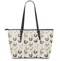 Cute Chicken Pattern Print Leather Tote Bag With Zipper