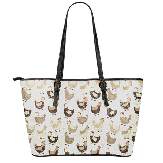 Cute Chicken Pattern Print Leather Tote Bag