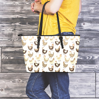 Cute Chicken Pattern Print Leather Tote Bag