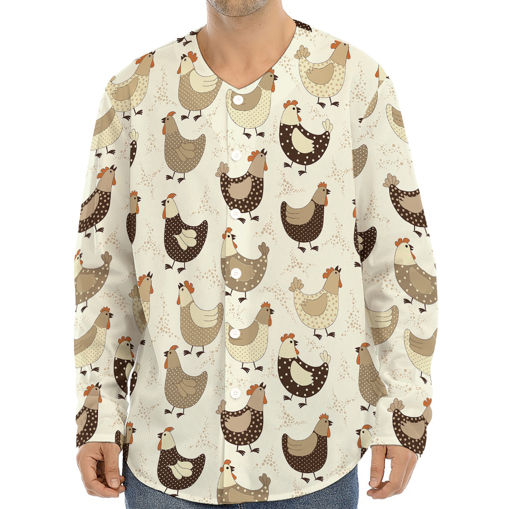 Cute Chicken Pattern Print Long Sleeve Baseball Jersey