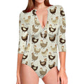 Cute Chicken Pattern Print Long Sleeve Swimsuit
