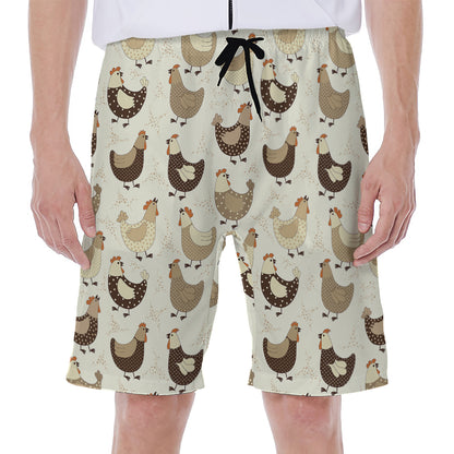 Cute Chicken Pattern Print Men's Beach Shorts