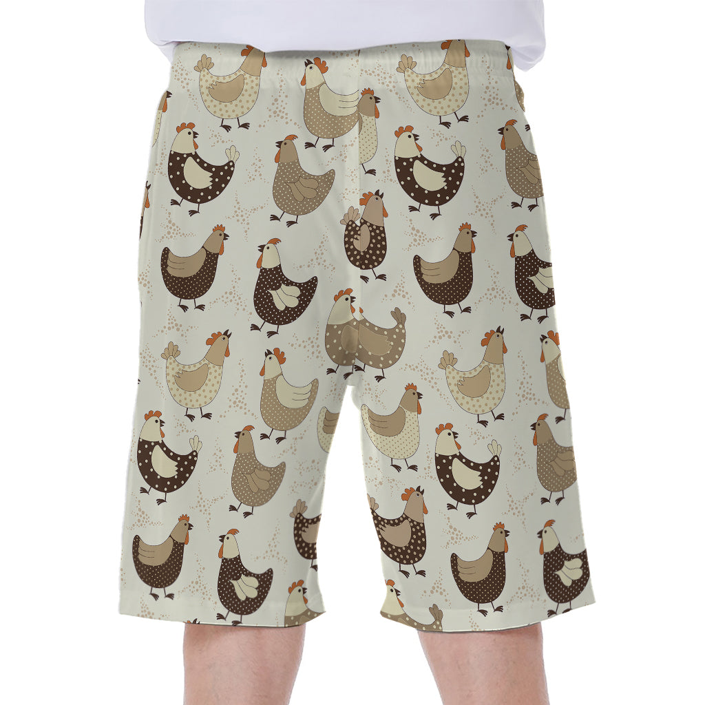 Cute Chicken Pattern Print Men's Beach Shorts