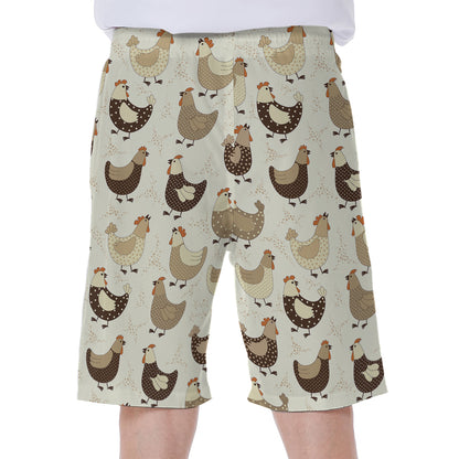 Cute Chicken Pattern Print Men's Beach Shorts