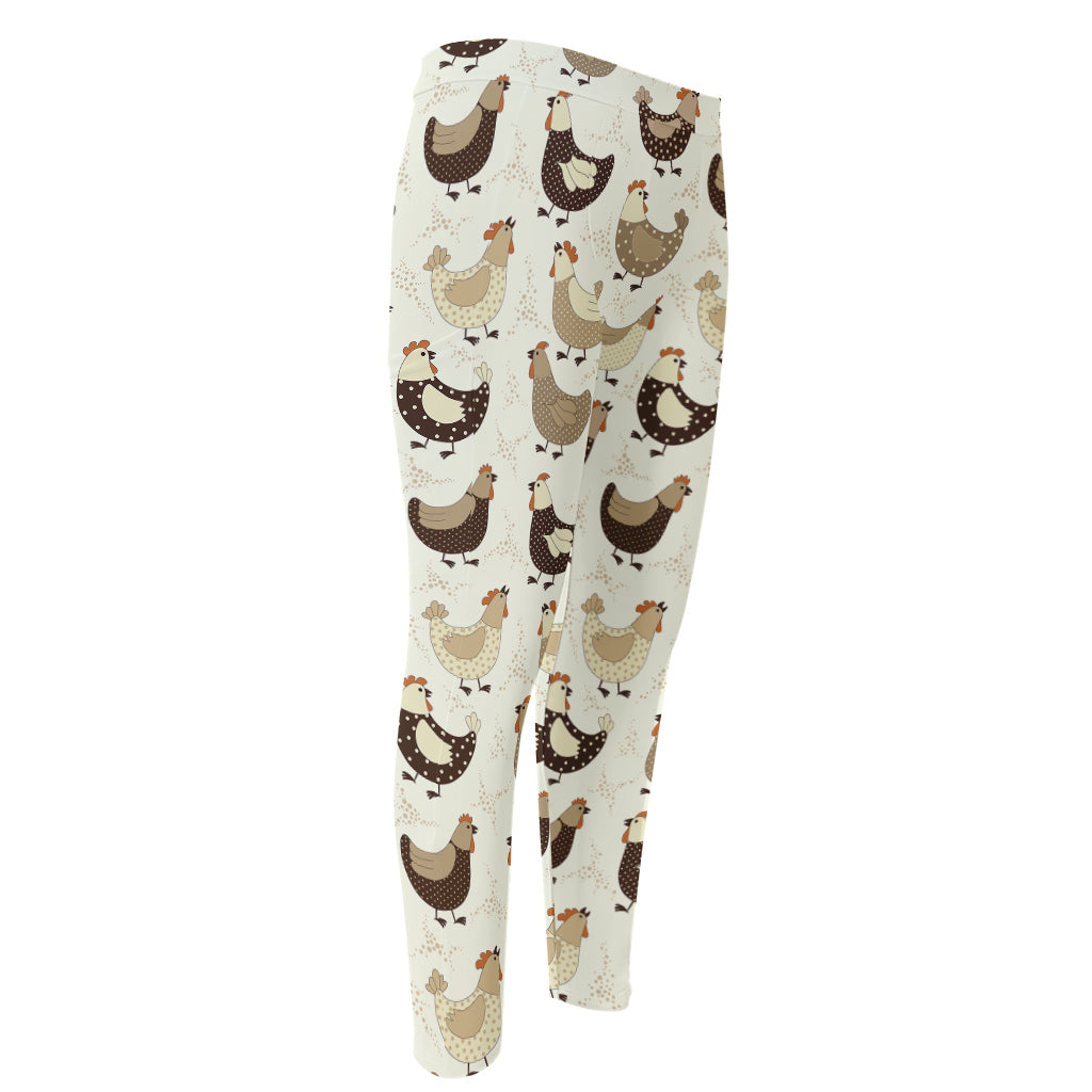 Cute Chicken Pattern Print Men's Compression Pants