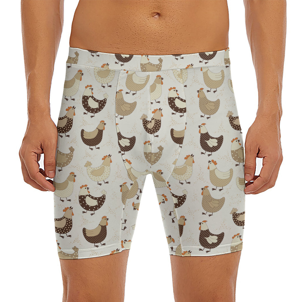 Cute Chicken Pattern Print Men's Long Boxer Briefs