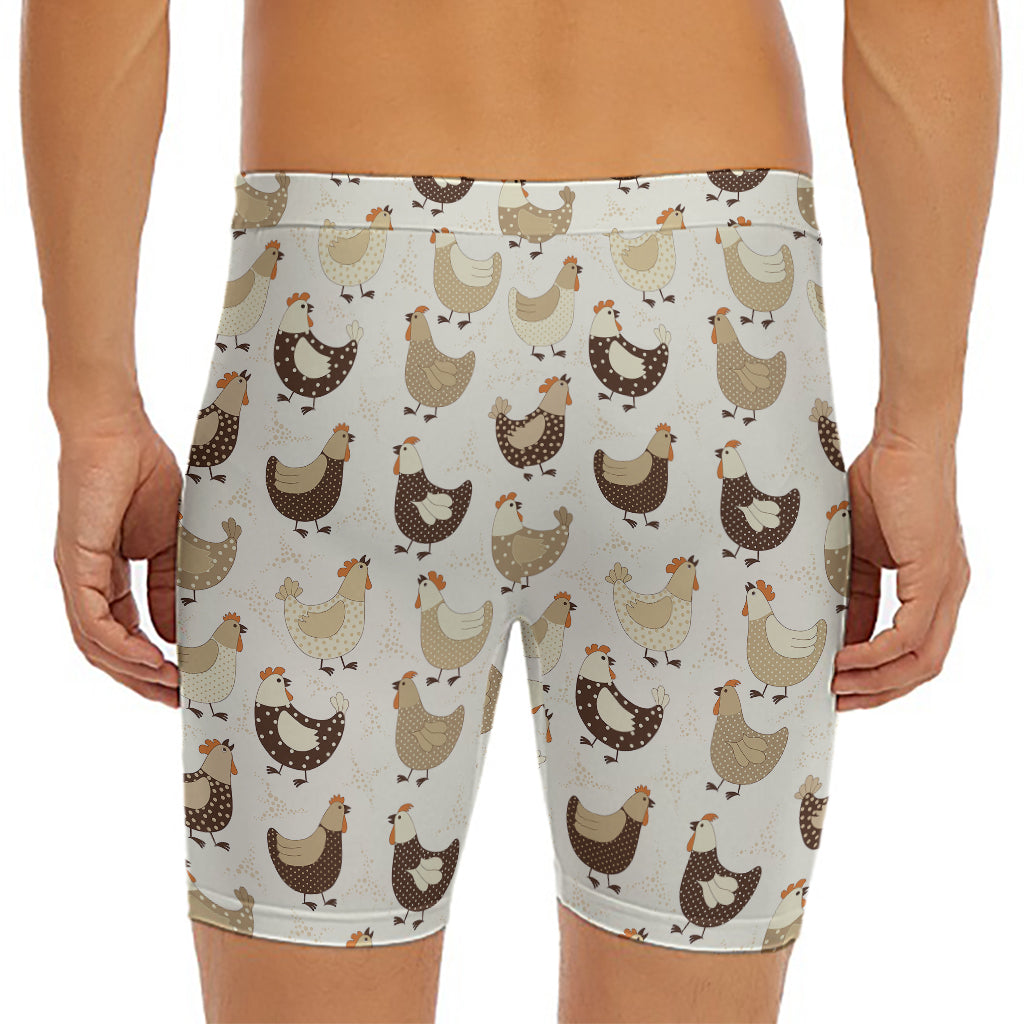 Cute Chicken Pattern Print Men's Long Boxer Briefs