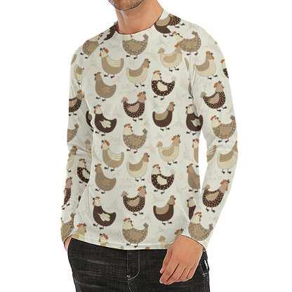 Cute Chicken Pattern Print Men's Long Sleeve Rash Guard