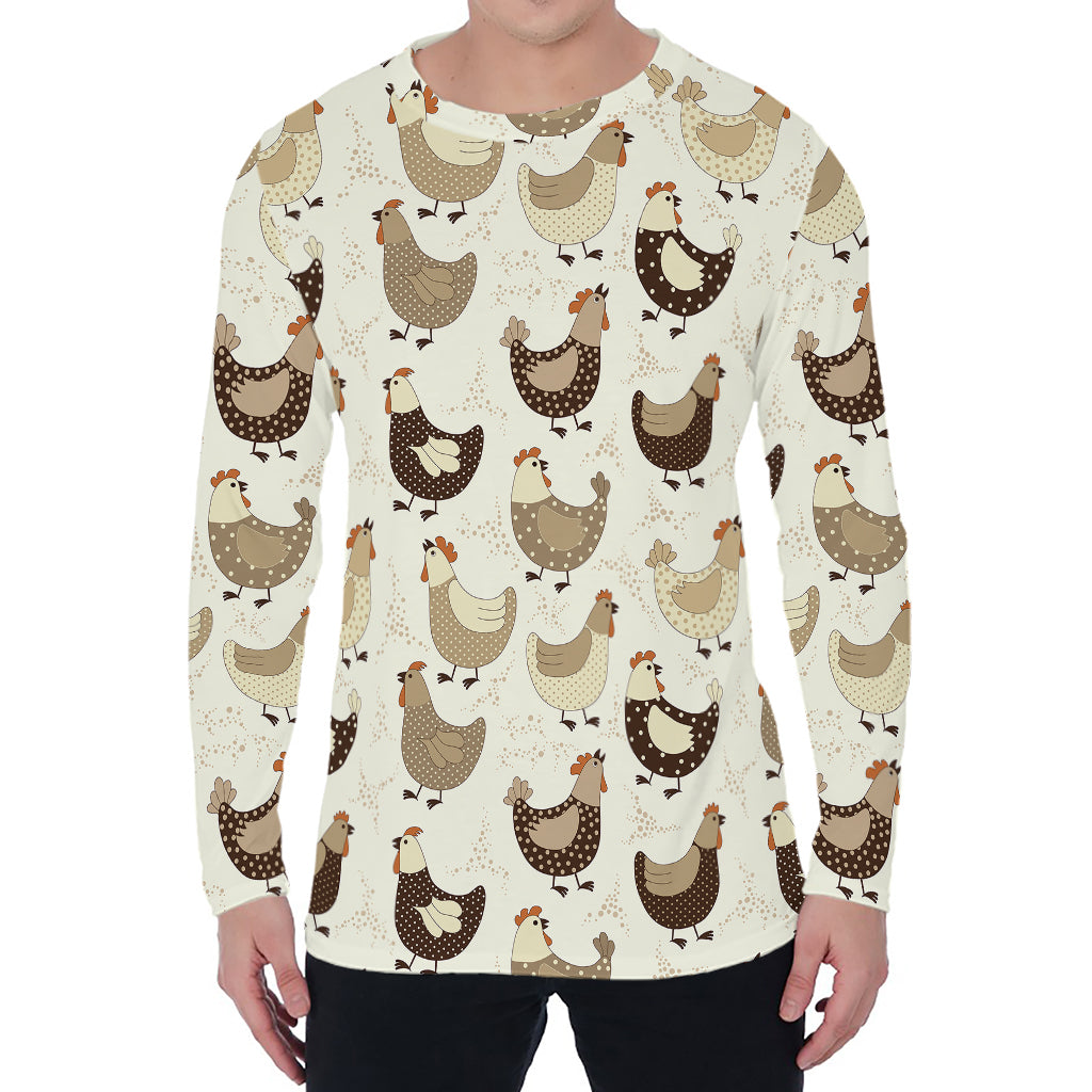 Cute Chicken Pattern Print Men's Long Sleeve T-Shirt