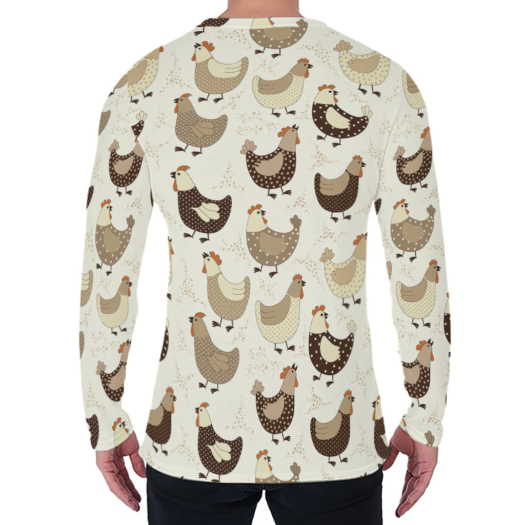 Cute Chicken Pattern Print Men's Long Sleeve T-Shirt