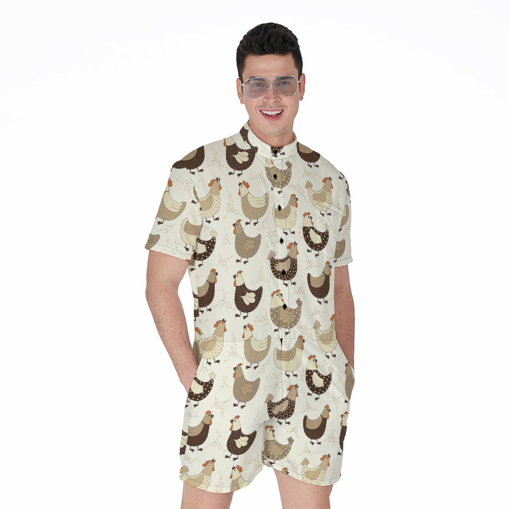 Cute Chicken Pattern Print Men's Rompers